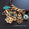 Pulsera del ojo malvado cadena cuero nudos con colgante Hamsa